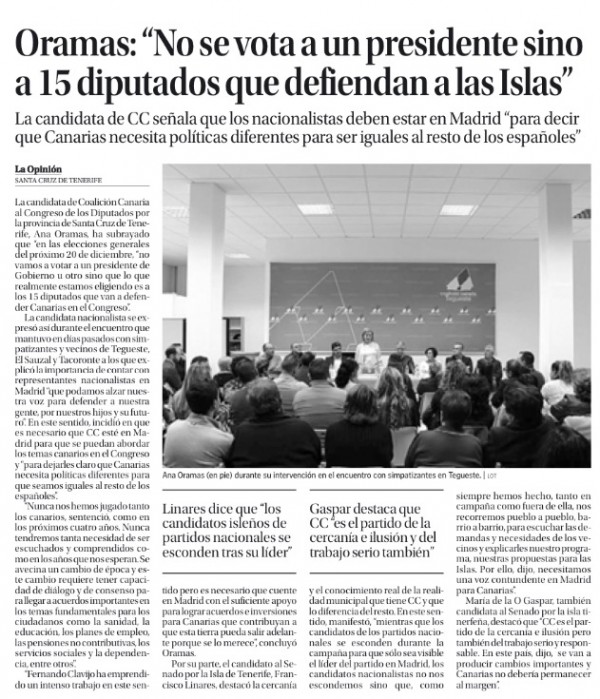 Información publicada en La Opinión de Tenerife sobre Ana Oramas
